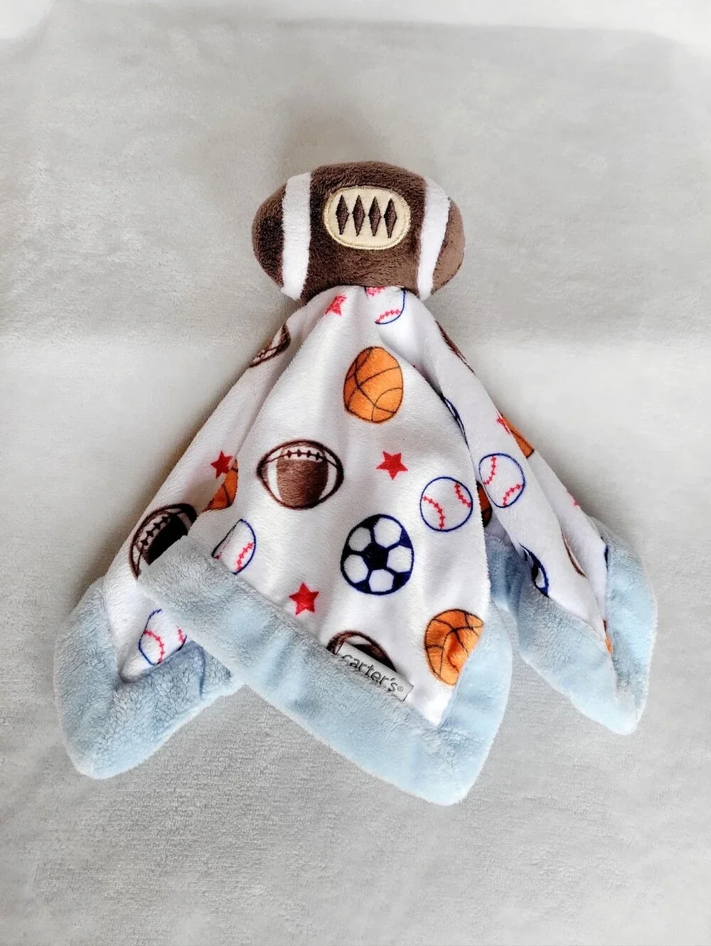 Carter's Plush Sports Themed Football Security Blanket Blue And White 14